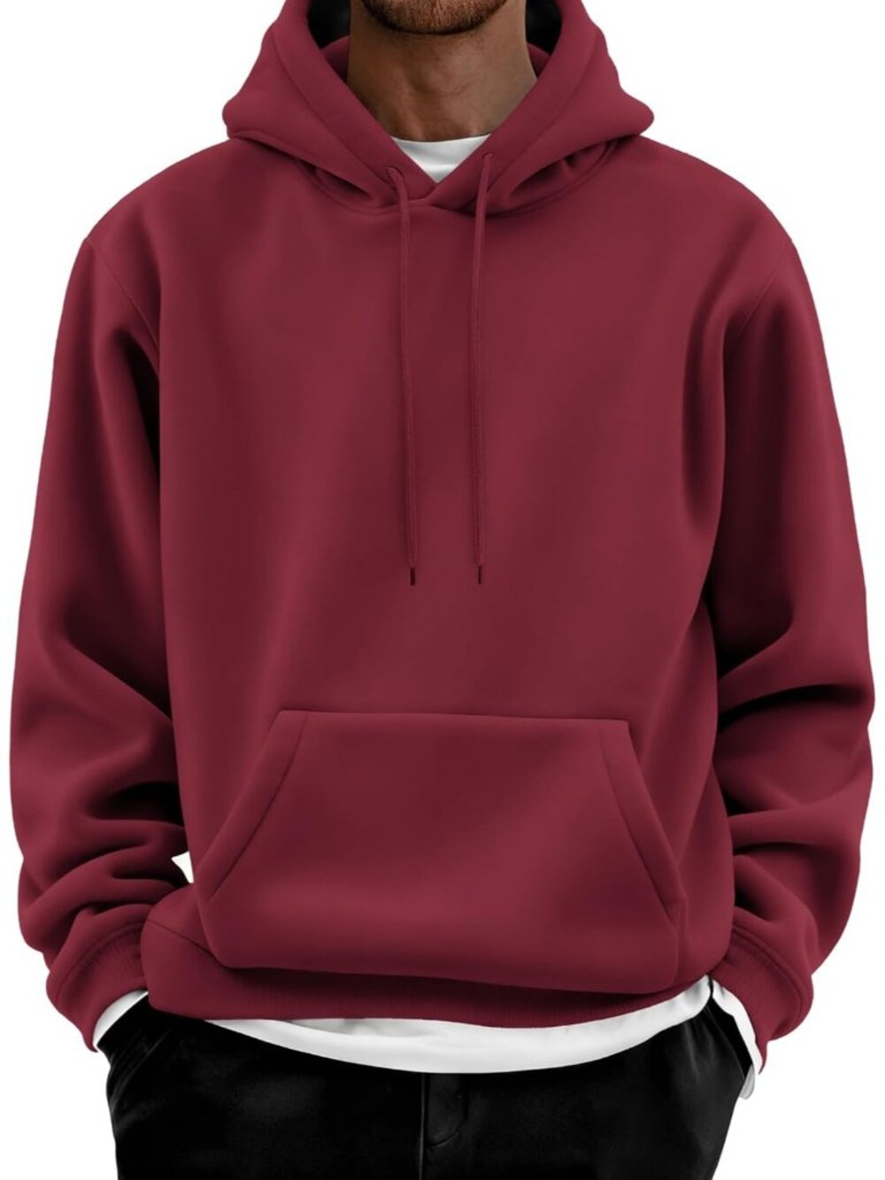 Coofandy Men's Wine Red Cotton Fleece Casual Long Sleeve Pullover Hoodies